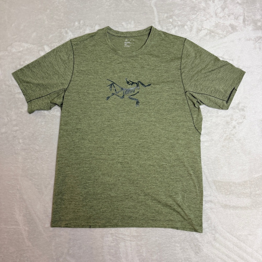Arcteryx Cormac Logo T-Shirt Men Small Olive Green Heather Performance Hiking EC